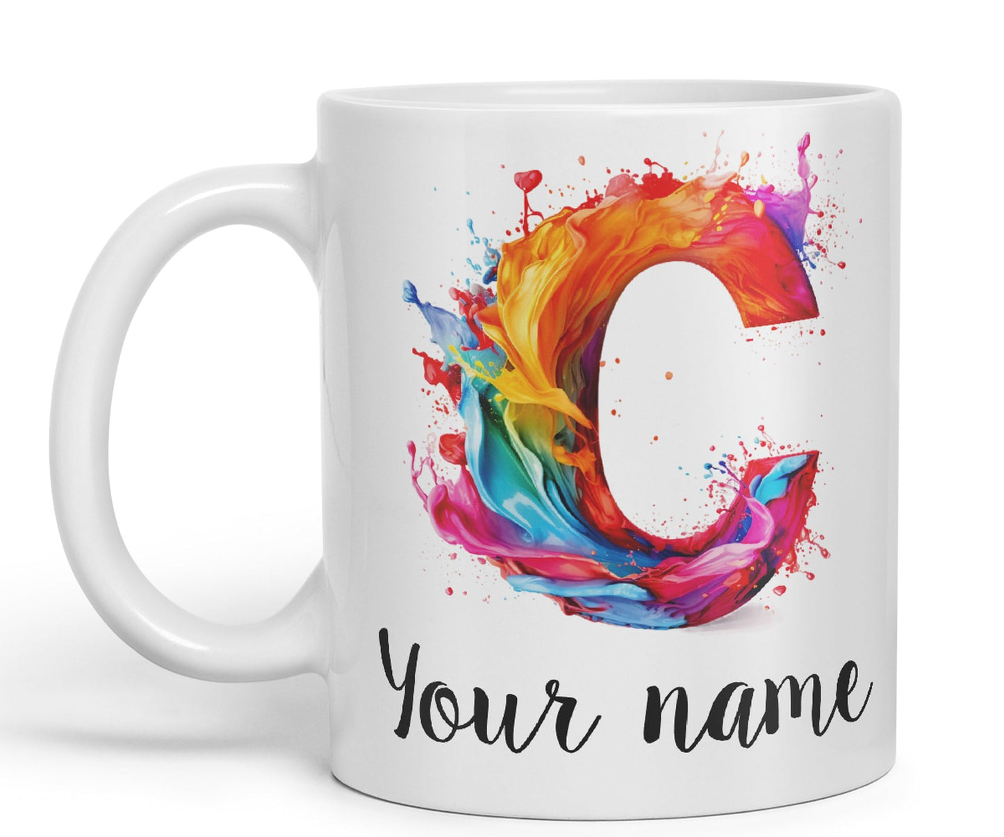 Personalised Letter C mug, Alphabet cusomized custom your Letter C Monogram watercolour Ceramic Coloured Mug Cup for Tea Coffee Hot brew 330ml 11Oz Gift