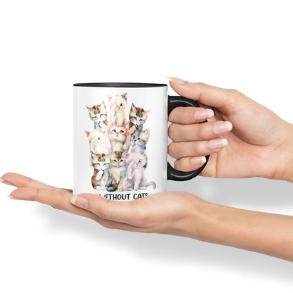 Life Without Cats… I Don't Think so, cat Sarcastic Joke Ceramic Coloured Mug Cup for Tea Coffee Hot Brew 330ml 11Oz