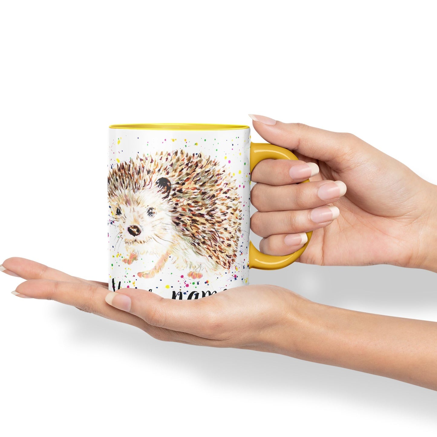 Vixar Personalised with Your Text Hedgehog British Wildlife Watercolour Art Coloured Ceramic Mug Cup Gift 330ml 11oz Custom Work Office Tea Coffee (h2)