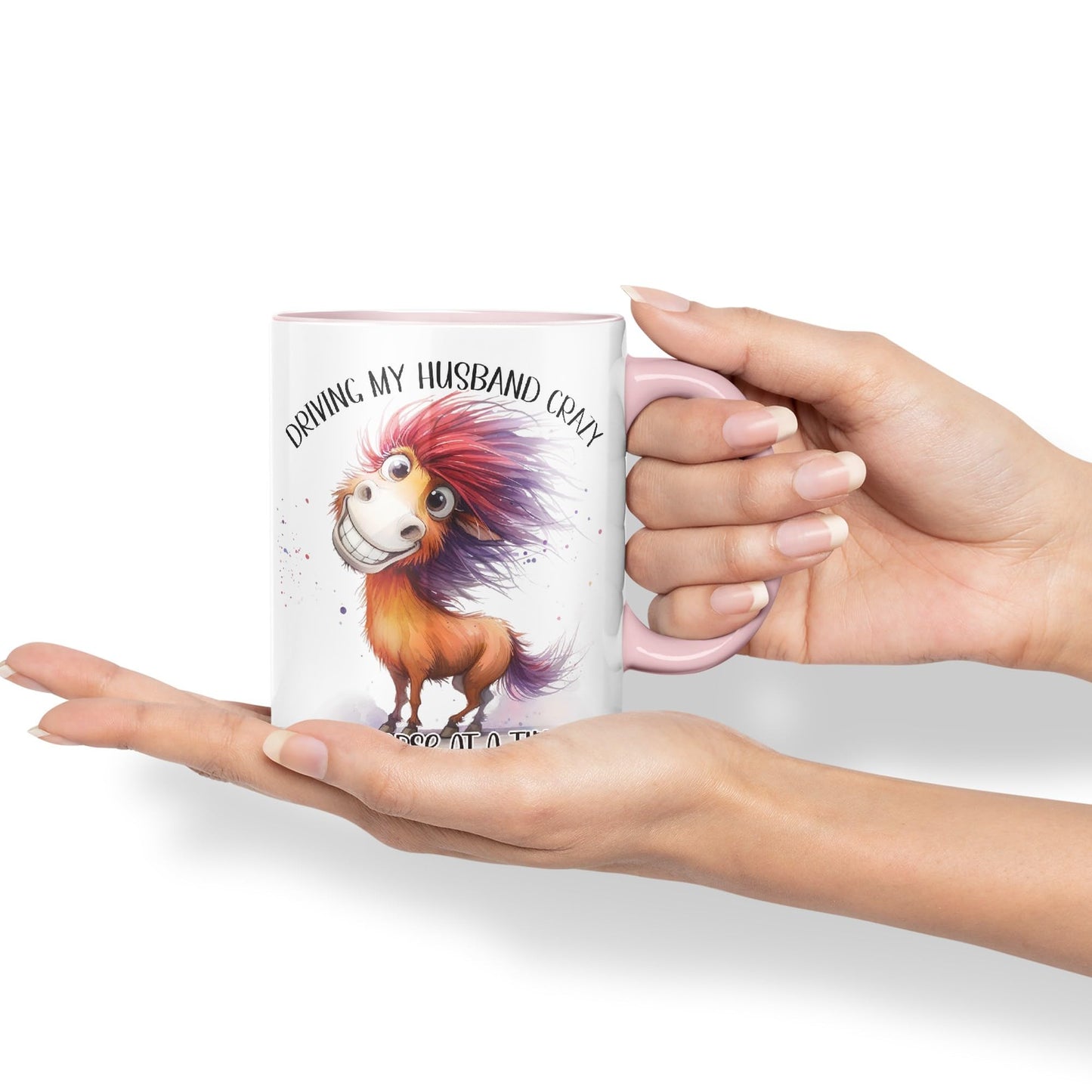 Driving My Husband Crazy, One Horse at at a Time Joke sarkasm Sarcastic Ceramic Coloured Mug Cup for Tea Coffee Hot Brew 330ml 11Oz Gift