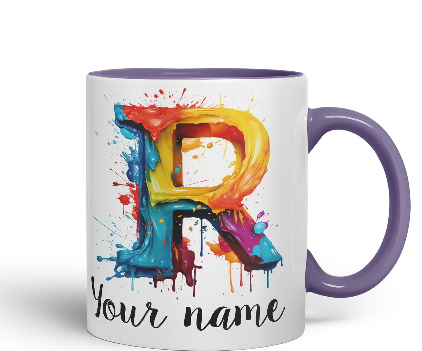 Personalised Letter R mug, Alphabet cusomized custom Letter R Monogram watercolour Ceramic Coloured Mug Cup for Tea Coffee Hot brew 330ml 11Oz Gift