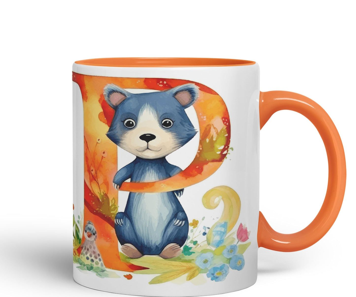 Letter P mug, Animals Alphabet Letter P Monogram animal for kids Ceramic Coloured Mug Cup for Tea Coffee Hot brew 330ml 11Oz Gift