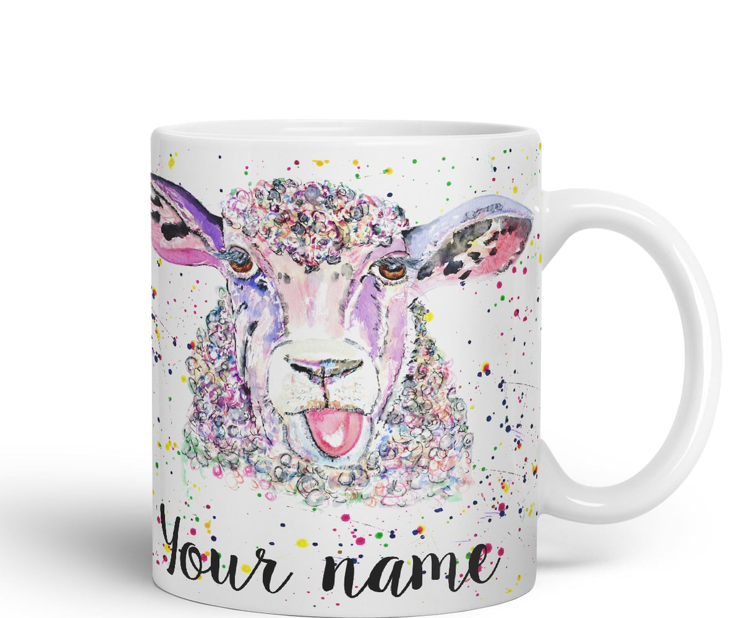 Vixar Personalised with Your Text Sheep Eve Farm Animals Art Coloured Ceramic Mug Cup Gift 330ml 11oz Custom Work Office Tea Coffee