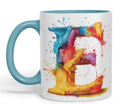 Letter E mug, Alphabet Letter E Monogram watercolour Ceramic Coloured Mug Cup for Tea Coffee Hot brew 330ml 11Oz Gift
