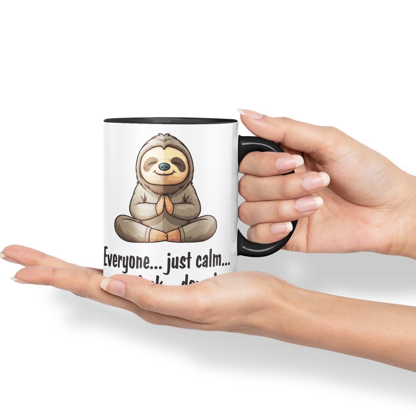 Everyone… just Calm… The f.. Down! Sloth Sarcastic Joke Ceramic Coloured Mug Cup for Tea Coffee Hot Brew 330ml 11 OZ