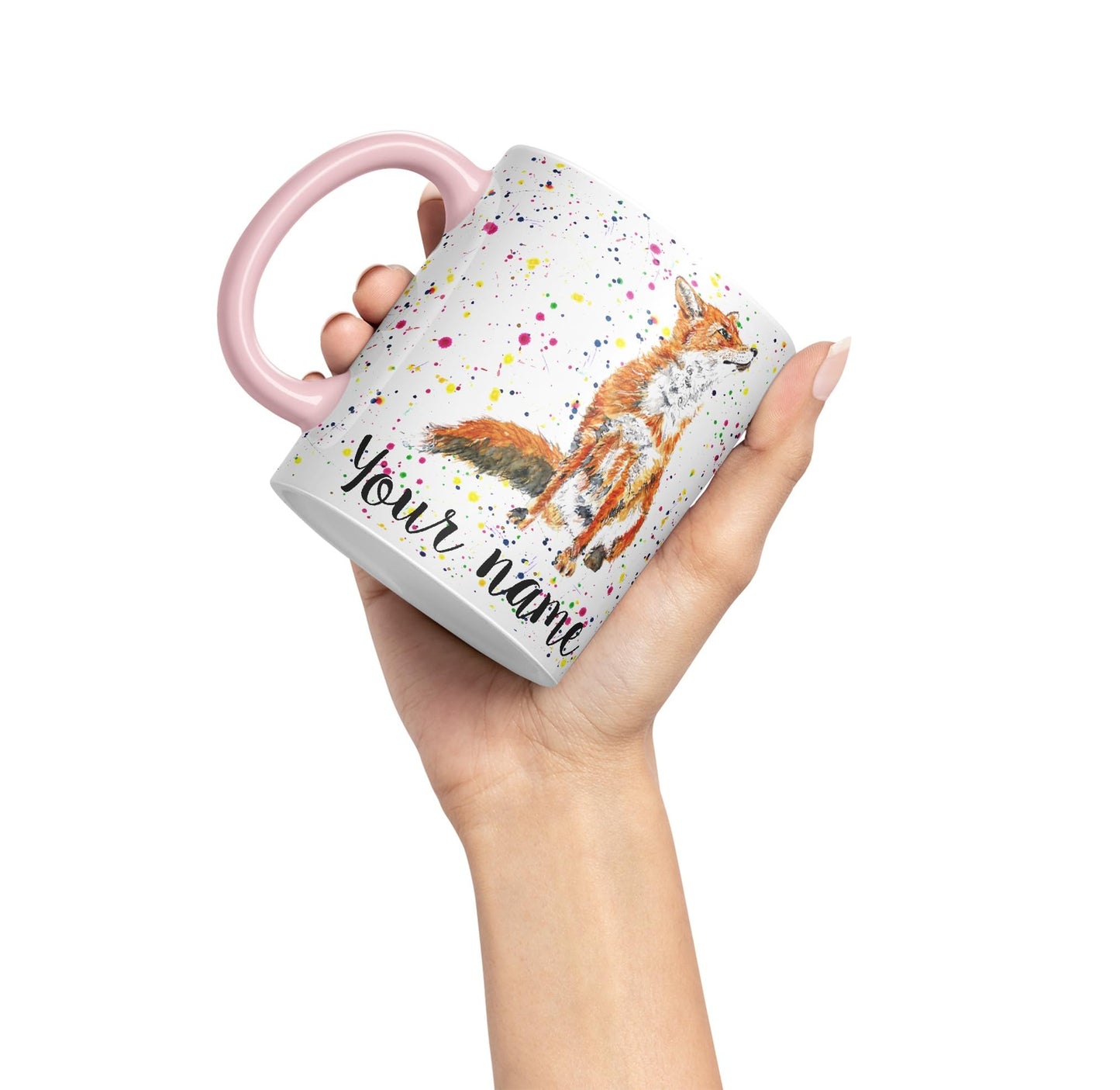 Vixar Personalised with Your Text Fox British Wildlife Animals Watercolour Art Coloured Ceramic Mug Cup Gift 330ml 11oz Custom Work Office Tea Coffee