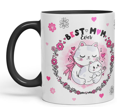 Vixar Best Mum Ever Cat with Kitten Ceramic Coloured Mug Cup Gift Tea Coffee Christmas Office Home