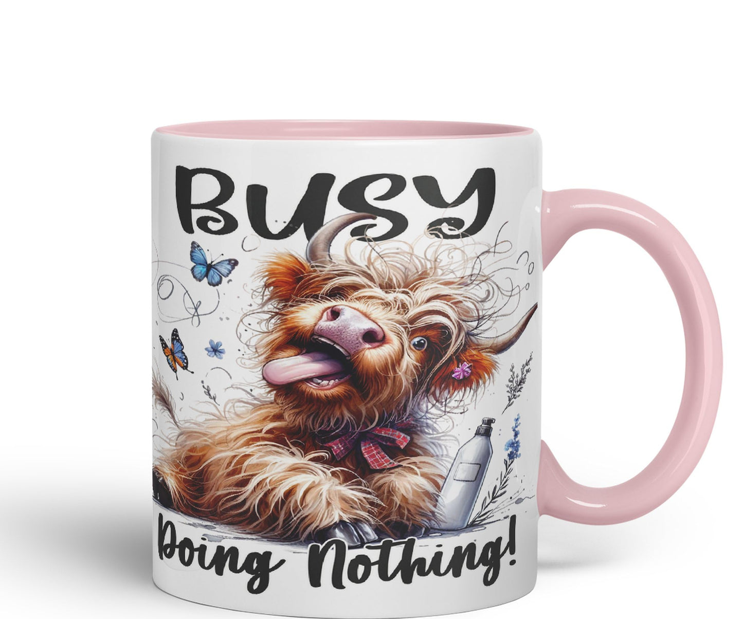 Busy Doing Nothing Scottish Highland Cow Joke sarkasm Sarcastic Ceramic Coloured Mug Cup for Tea Coffee Hot Brew 330ml 11Oz Gift