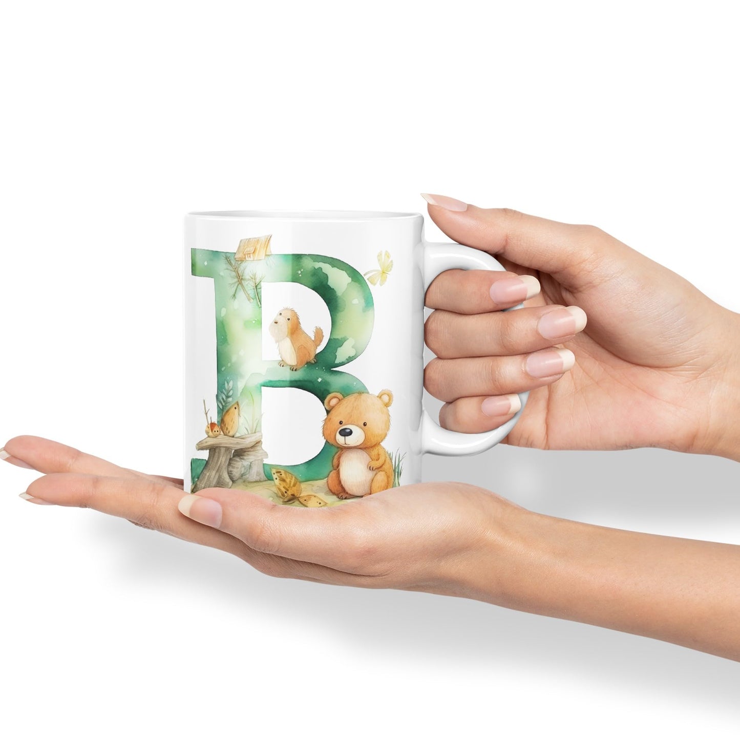 Letter B mug, Animals Alphabet Letter B Monogram animal for kids Ceramic Coloured Mug Cup for Tea Coffee Hot brew 330ml 11Oz Gift