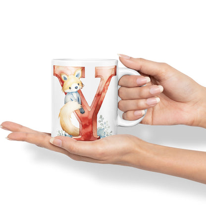 Letter Y mug, Animals Alphabet Letter Y Monogram animal for kids Ceramic Coloured Mug Cup for Tea Coffee Hot brew 330ml 11Oz Gift