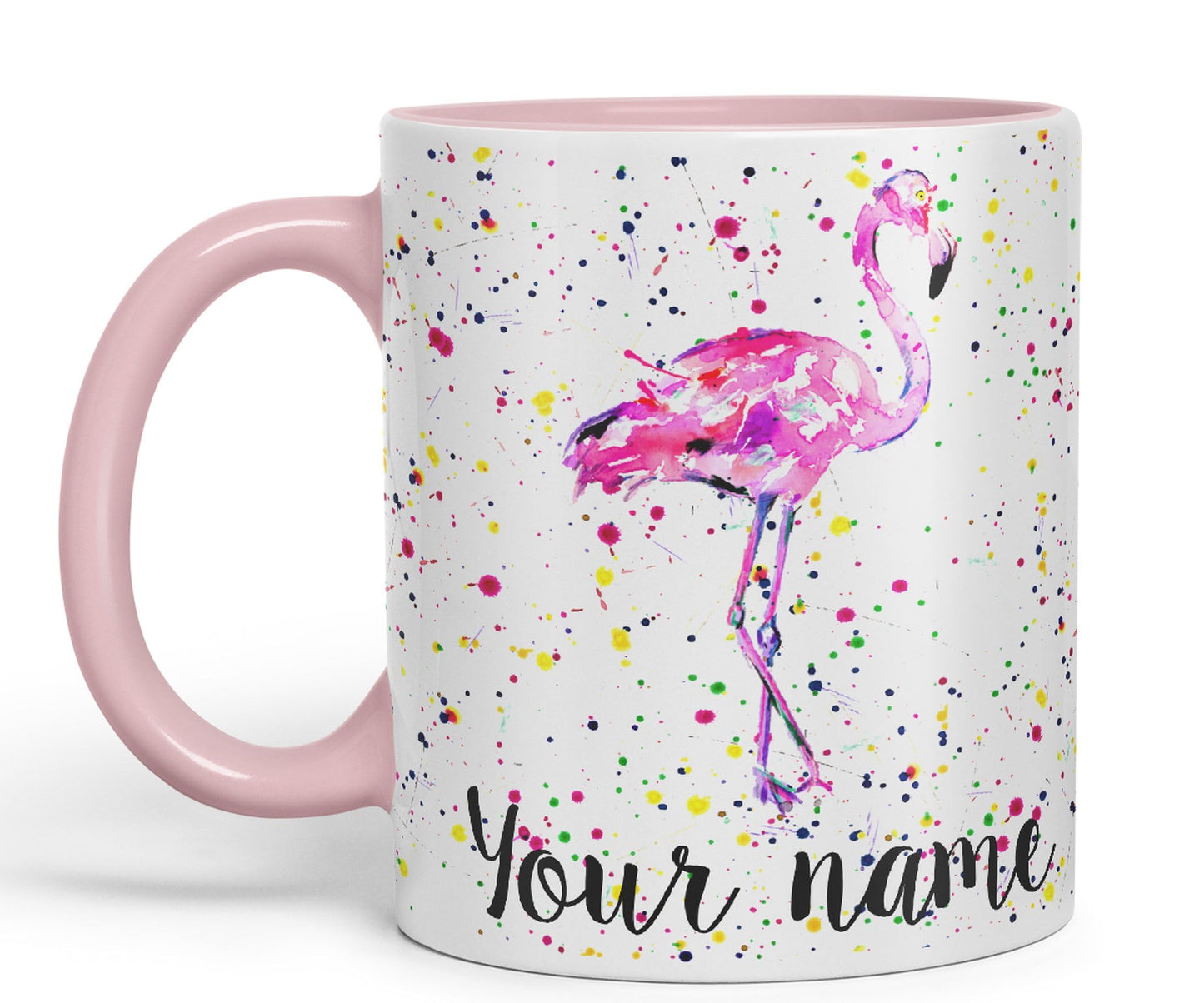 Vixar Personalised with Your Text Flamingo Bird Animals Watercolour Art Coloured Ceramic Mug Cup Gift 330ml 11oz Custom Work Office Tea Coffee