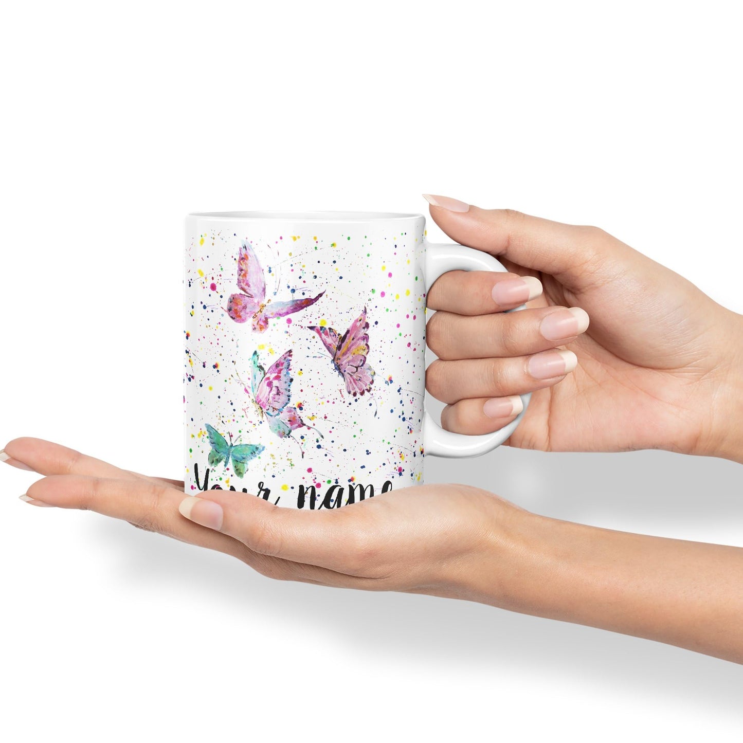 Personalised mug with Your Text name Butterfly animals Watercolour Art Coloured Ceramic Mug Cup Gift 330ml 11oz Custom Work Office Tea Coffee