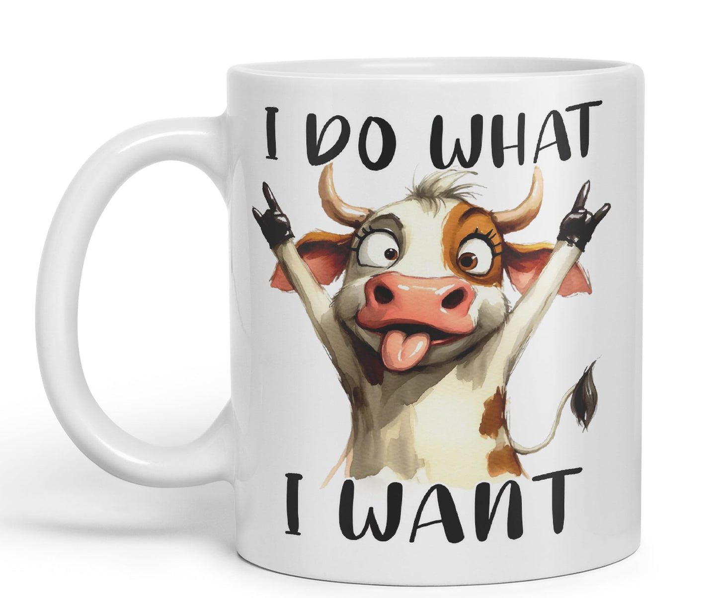 I Do What, I Want Cow Joke sarkasm Sarcastic Ceramic Coloured Mug Cup for Tea Coffee Hot Brew 330ml 11Oz Gift