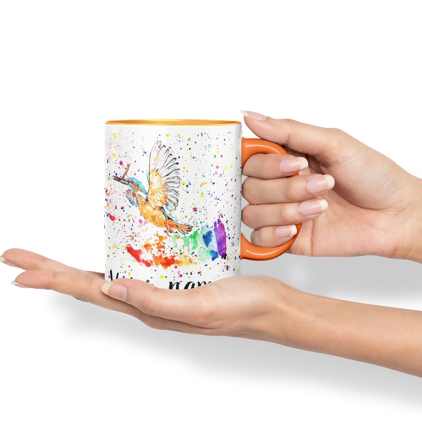 Vixar Personalised with Your Text King Fisher Kingfisher Bird Animals Watercolour Art Coloured Ceramic Mug Cup Gift 330ml 11oz Custom Work Office Tea Coffee