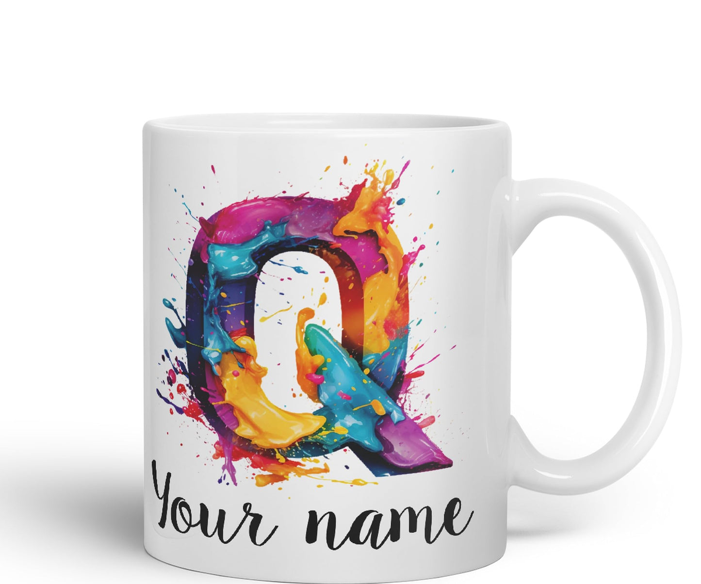 Personalised Letter Q mug, Alphabet cusomized custom Letter Q Monogram watercolour Ceramic Coloured Mug Cup for Tea Coffee Hot brew 330ml 11Oz Gift