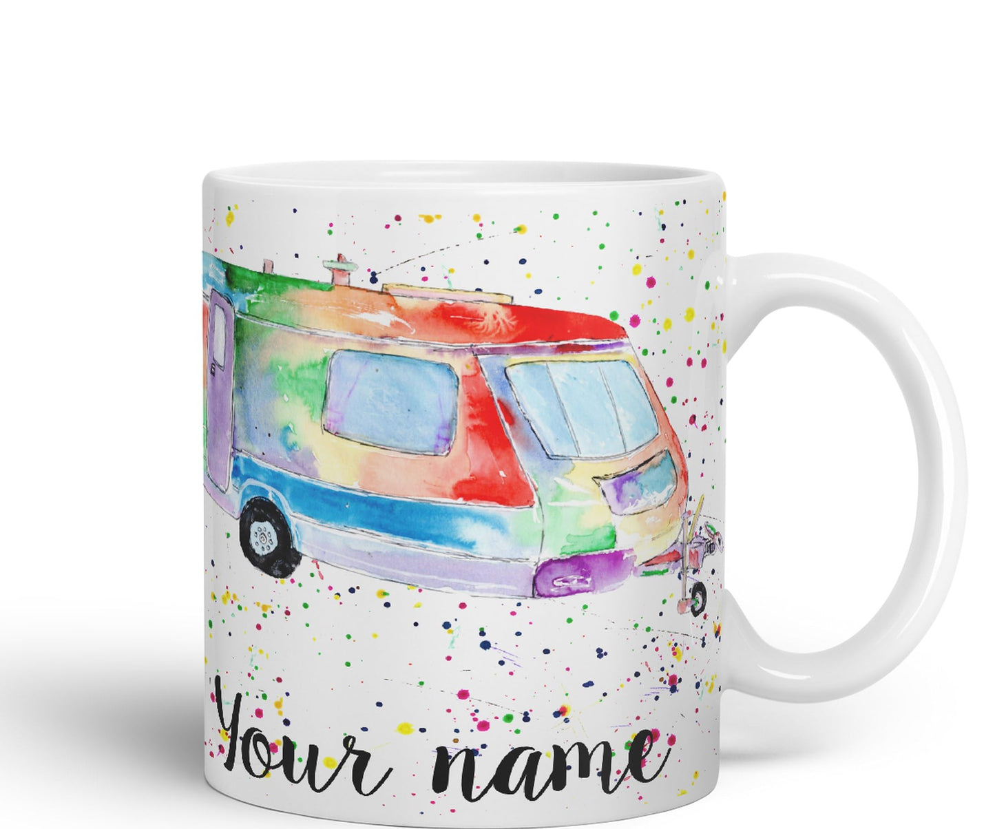 Vixar Personalised with Your Text Tourer Caravan Holiday Home Art Coloured Ceramic Mug Cup Gift 330ml 11oz Custom Work Office Tea Coffee