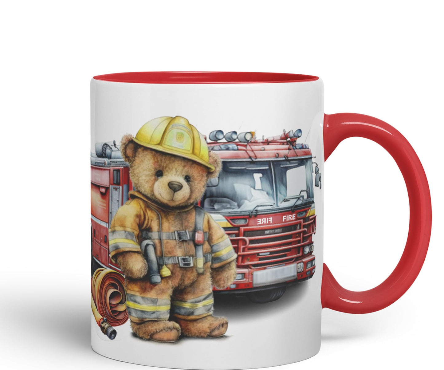 Vixar Teddy Bear Firefighter Firemen Themed Ceramic Mug Coloured Mug Cup Gift Birthday Work Office Tea Coffee