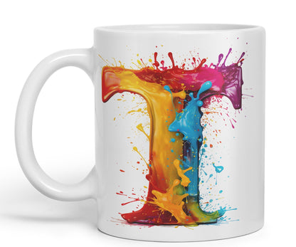 Letter T mug, Alphabet Letter T Monogram watercolour Ceramic Coloured Mug Cup for Tea Coffee Hot brew 330ml 11Oz Gift