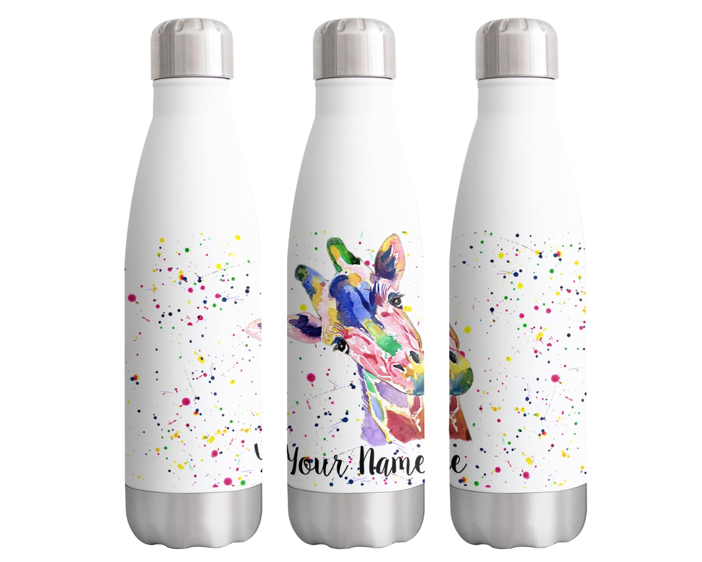 Giraffe Personalised Custom Bottle with Your Text/Name Watercolour Safari Animals Bottle Double Wall Insulated Stainless Steel Sport Drinks 500ml