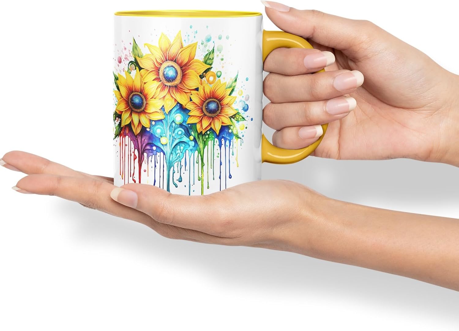 Vixar Sunflower Sunny Day Mug Coloured Ceramic Mug Cup Gift, 11oz (Gold Yellow)