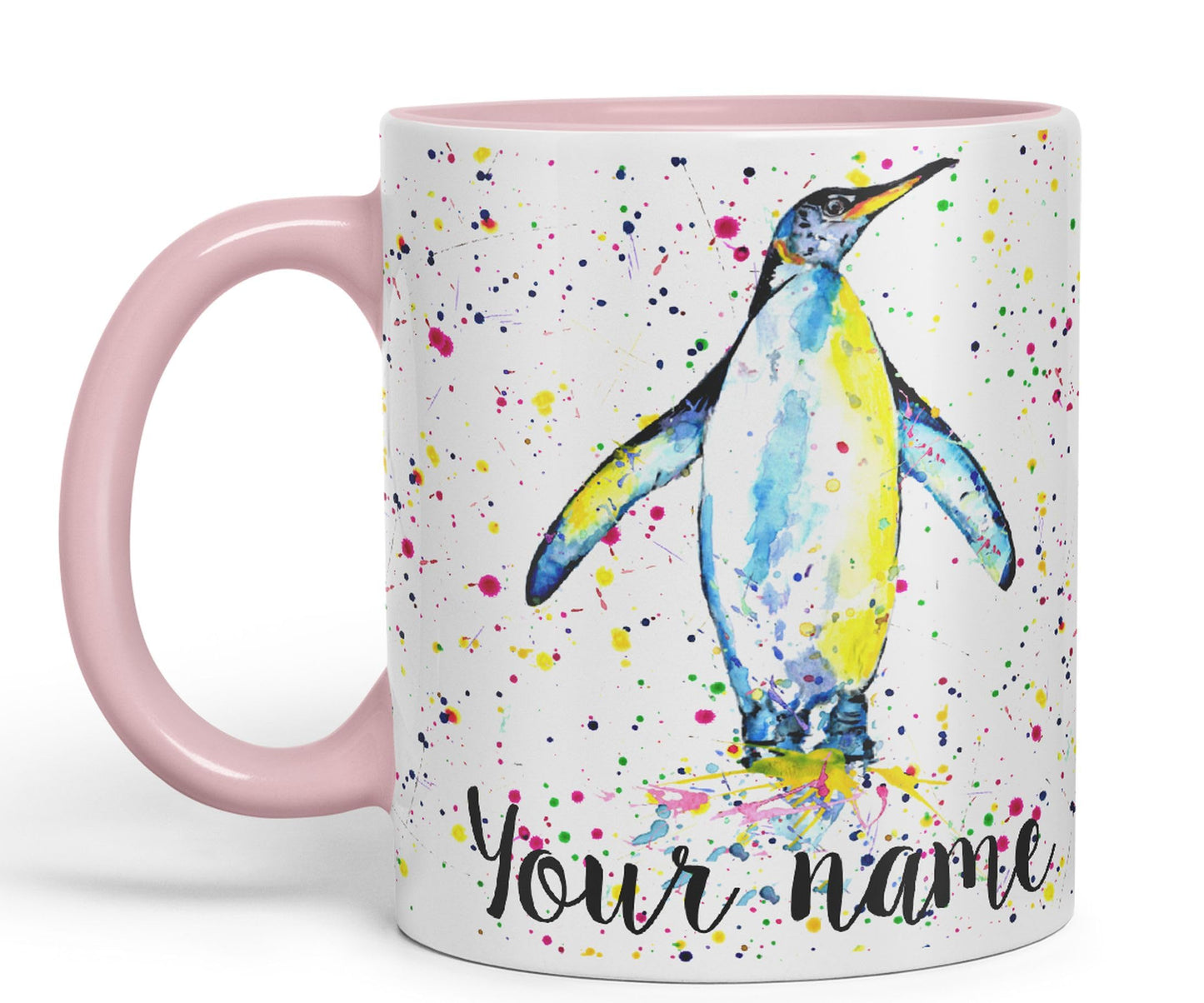 Vixar Personalised with Your Text Penguins Bird Watercolour Art Coloured Ceramic Mug Cup Gift 330ml 11oz Custom Work Office Tea Coffee (O1)