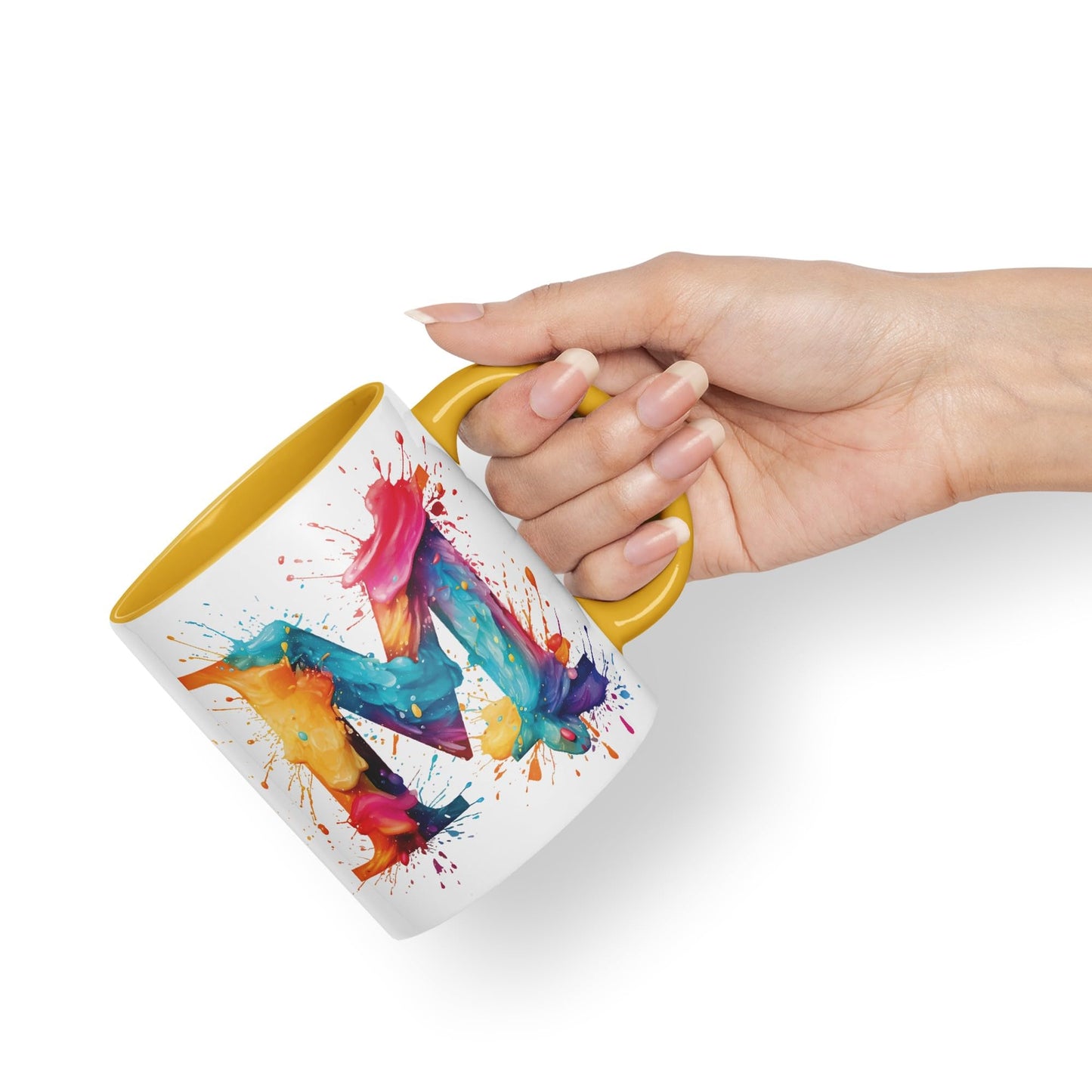 Letter M mug, Alphabet Letter M Monogram watercolour Ceramic Coloured Mug Cup for Tea Coffee Hot brew 330ml 11Oz Gift