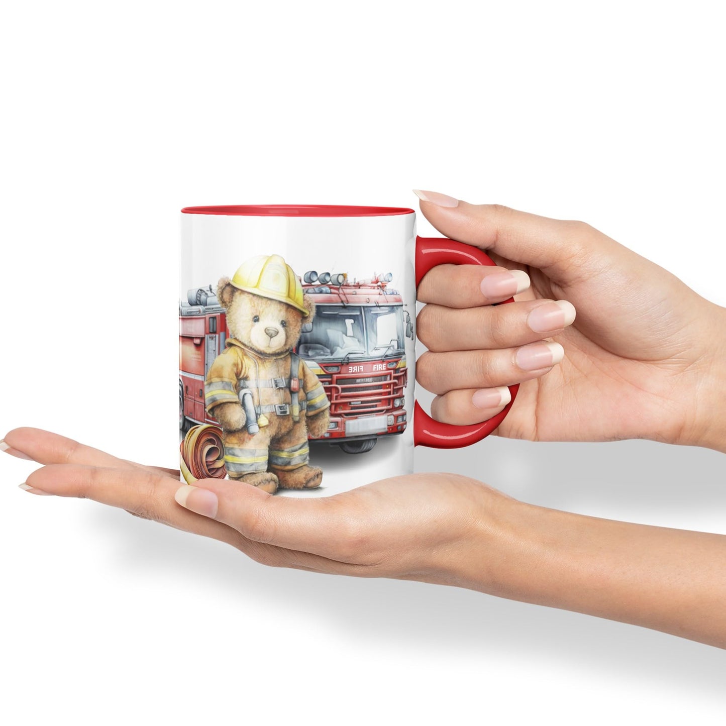 Vixar Teddy Bear Firefighter Firemen Themed Ceramic Mug Coloured Mug Cup Gift Birthday Work Office Tea Coffee