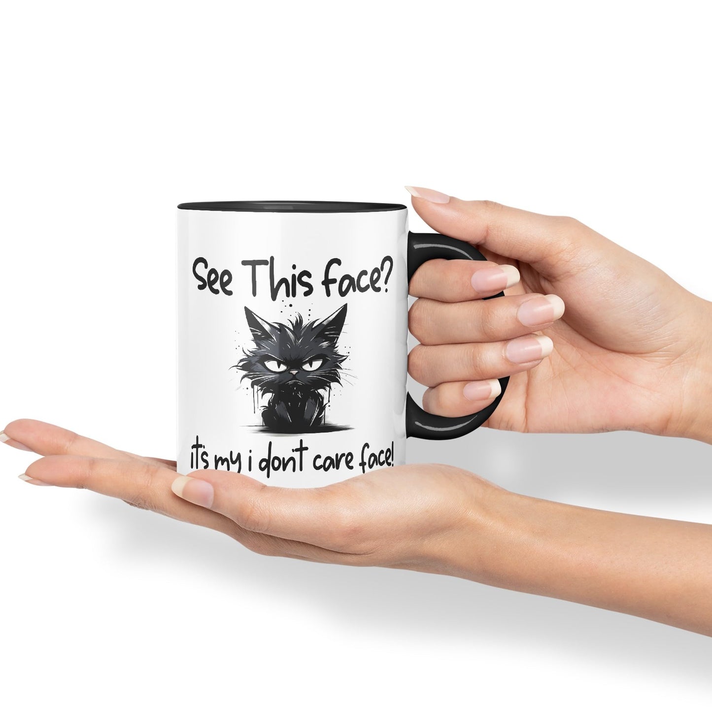 See This Face? Its My I Don't Care face! Cat Kitten Joke sarkasm Sarcastic Ceramic Coloured Mug Cup for Tea Coffee Hot Brew 330ml 11Oz Gift