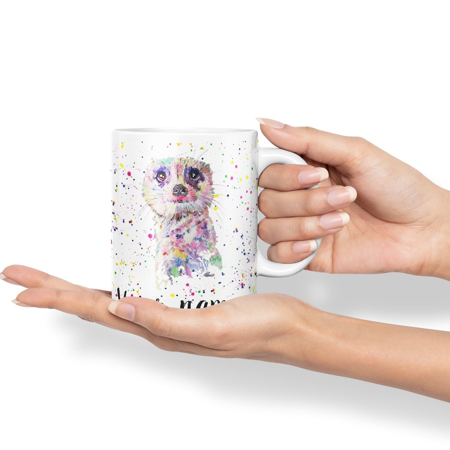 Vixar Personalised with Your Text Meerkat Dessert Wildlife Animals Watercolour Art Coloured Ceramic Mug Cup Gift 330ml 11oz Custom Work Office Tea Coffee