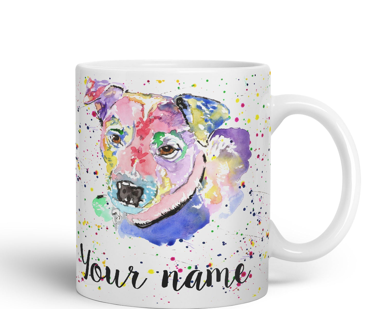 Personalised mug with Your Text name Jack Russell Terrier Dog pet animals Watercolour Art Coloured Ceramic Mug Cup Gift 330ml 11oz Custom Work Office Tea Coffee