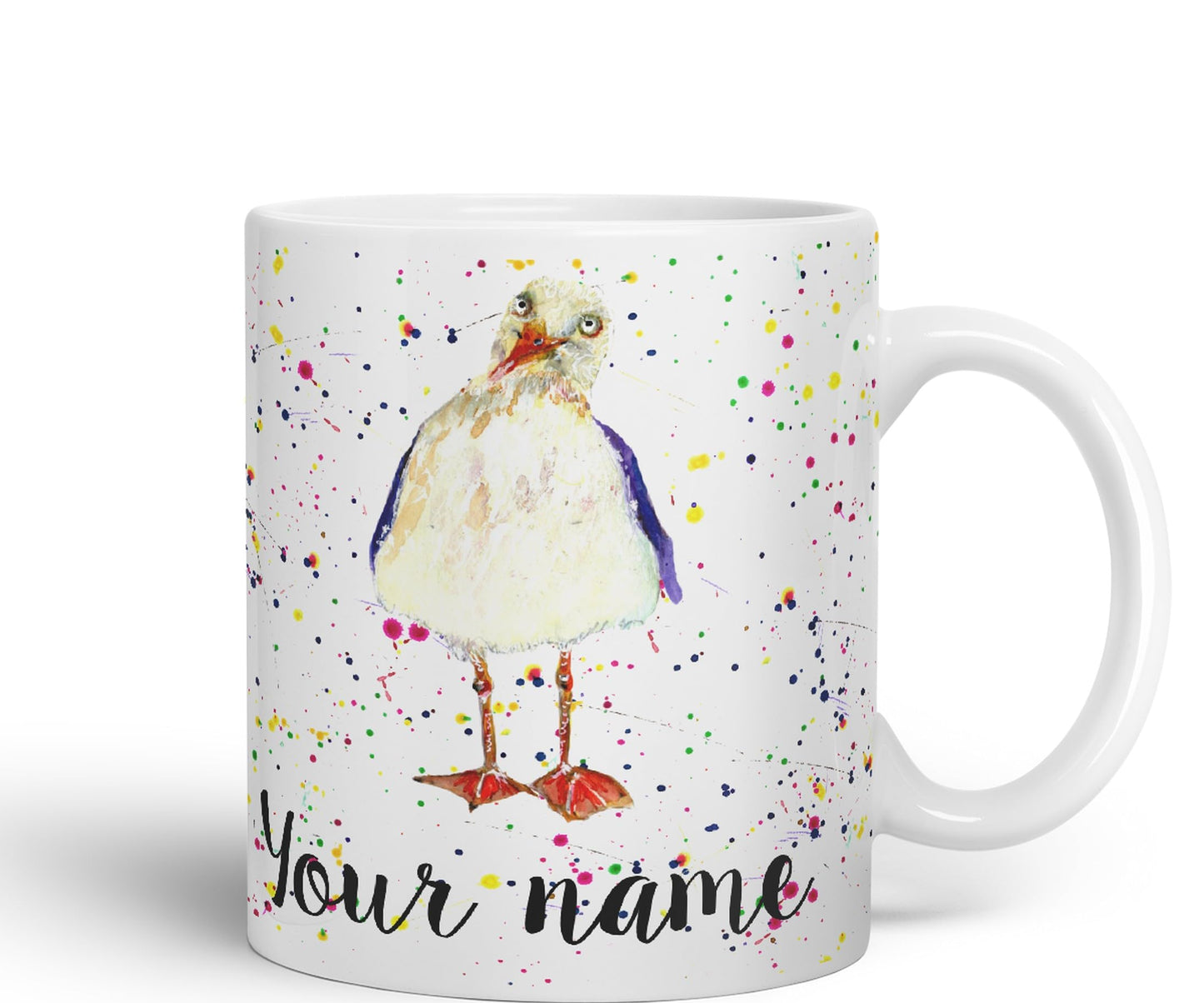 Personalised mug with Your Text name Seagull Sea Bird animals Watercolour Art Coloured Ceramic Mug Cup Gift 330ml 11oz Custom Work Office Tea Coffee