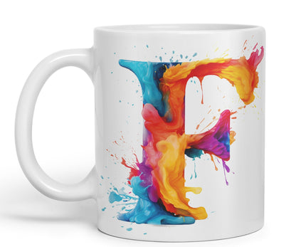 Letter F mug, Alphabet Letter F Monogram watercolour Ceramic Coloured Mug Cup for Tea Coffee Hot brew 330ml 11Oz Gift