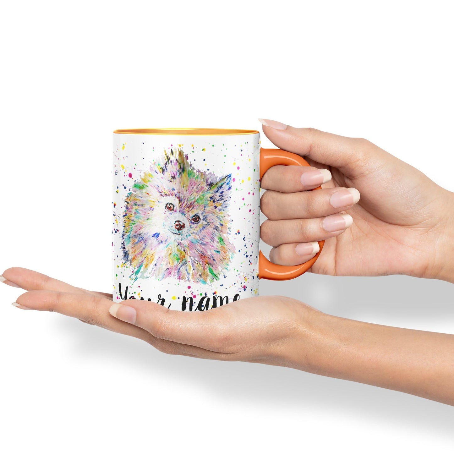 Personalised mug with Your Text name Pomeranian dog Pet animals Watercolour Art Coloured Ceramic Mug Cup Gift 330ml 11oz Custom Work Office Tea Coffee