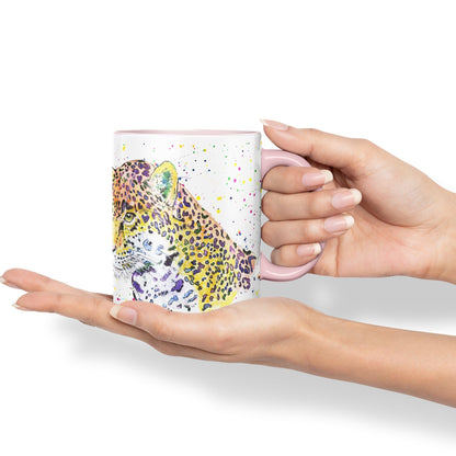 Jaguar Big Cat Safari animals Watercolour Ceramic Coloured Mug Cup for Tea Coffee Hot brew 330ml 11Oz Gift