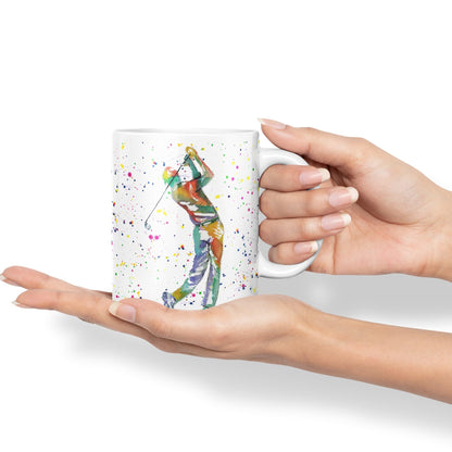 Golfer Golf Sport Watercolour hobby Ceramic Coloured Mug Cup for Tea Coffee Hot brew 330ml 11Oz Gift