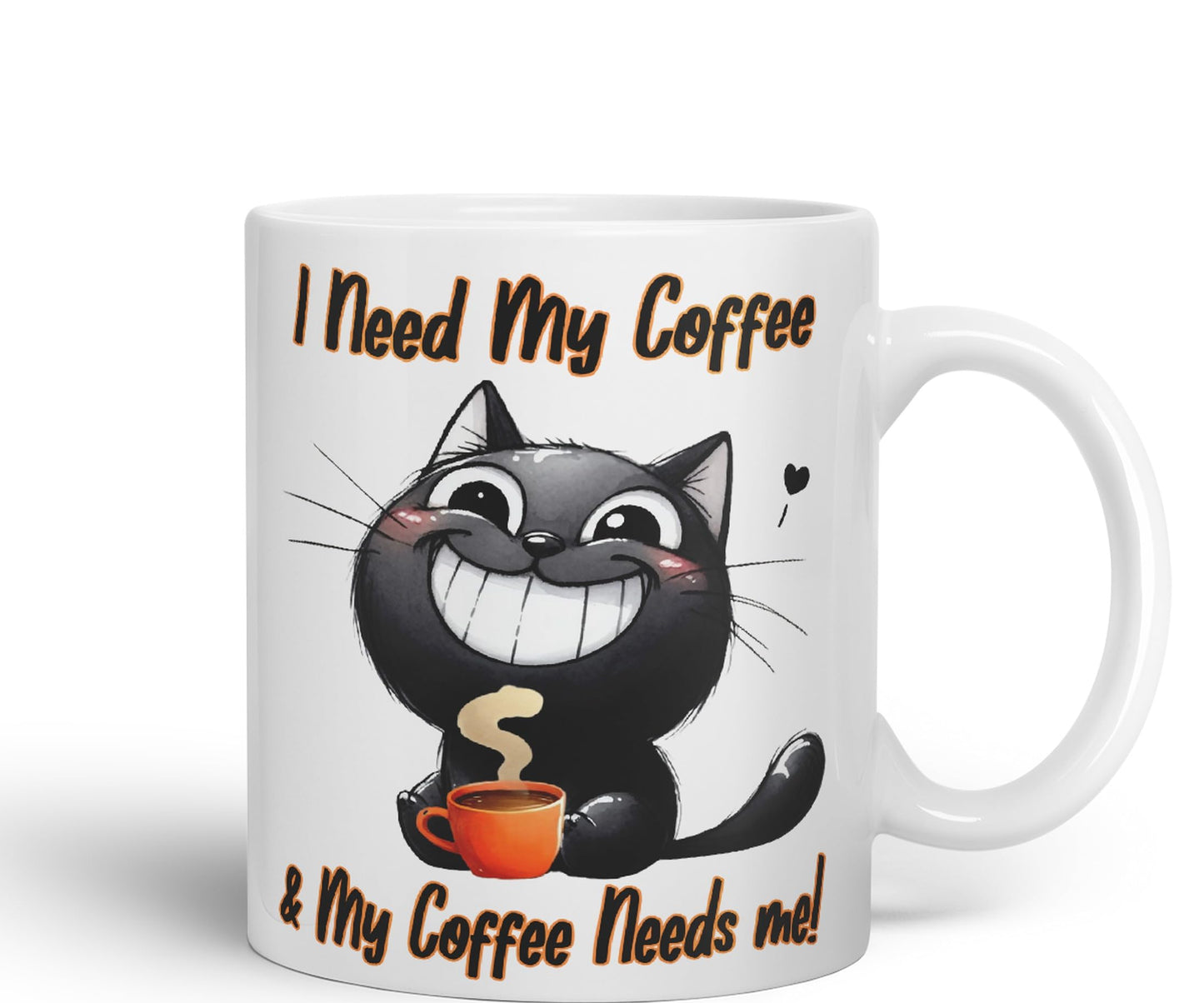 I Need My Coffee &My Coffee Needs Me! Cat Joke sarkasm Sarcastic Ceramic Coloured Mug Cup for Tea Coffee Hot Brew 330ml 11Oz Gift