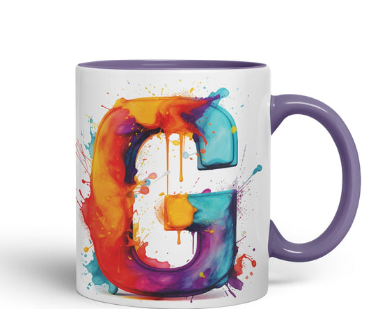 Letter G mug, Alphabet Letter G Monogram watercolour Ceramic Coloured Mug Cup for Tea Coffee Hot brew 330ml 11Oz Gift