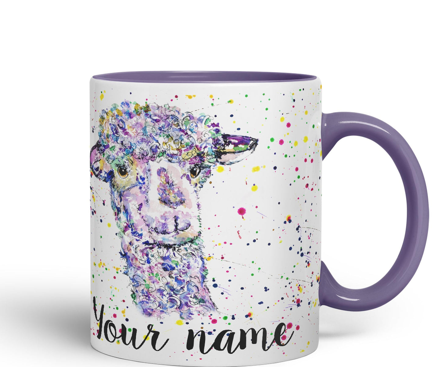 Vixar Personalised with Your Text Llama glama Animals Watercolour Art Coloured Ceramic Mug Cup Gift 330ml 11oz Custom Work Office Tea Coffee