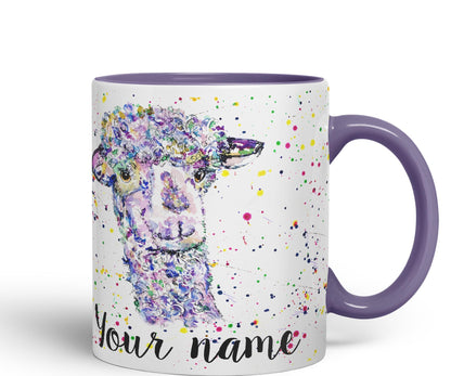 Vixar Personalised with Your Text Llama glama Animals Watercolour Art Coloured Ceramic Mug Cup Gift 330ml 11oz Custom Work Office Tea Coffee