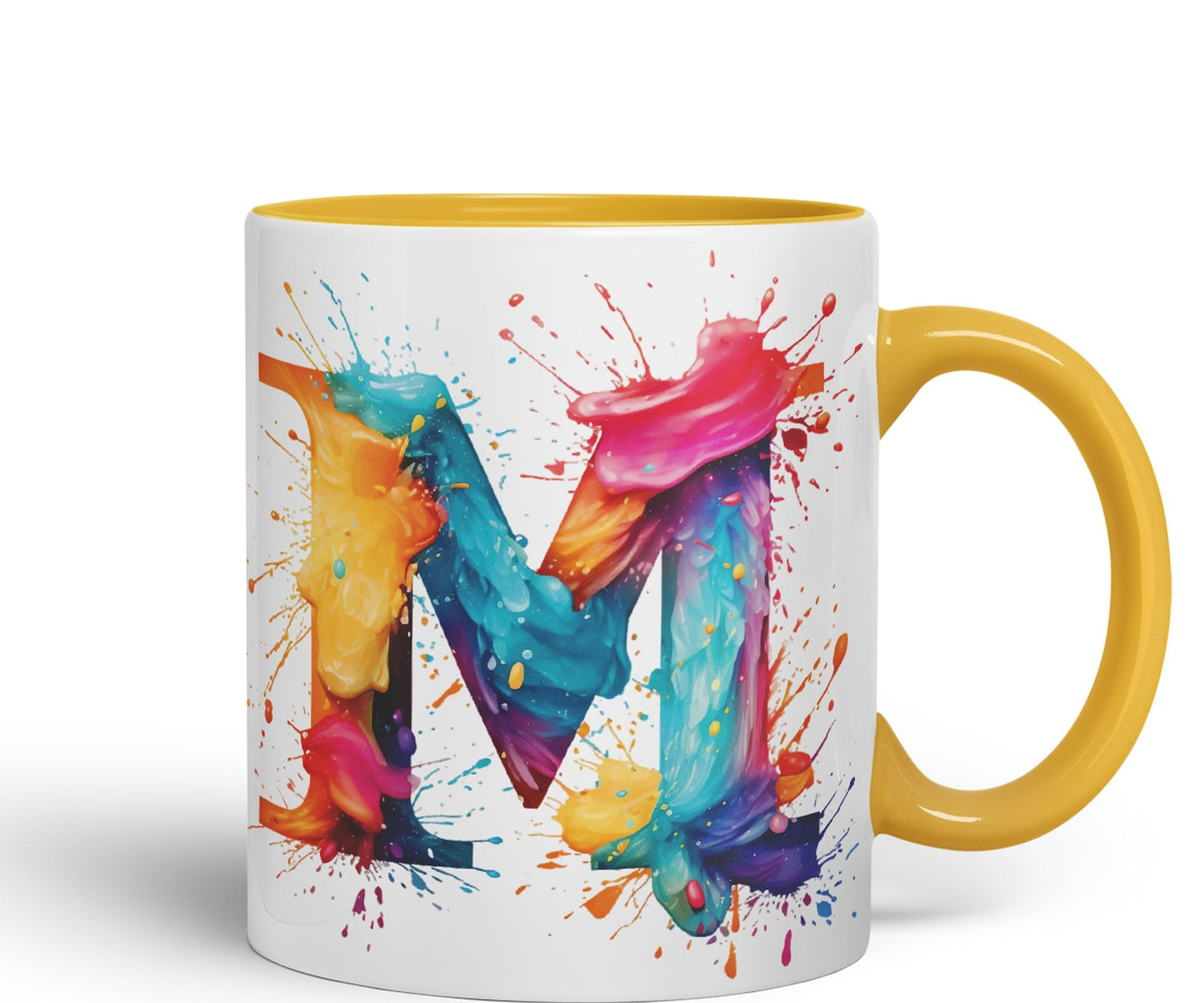 Letter M mug, Alphabet Letter M Monogram watercolour Ceramic Coloured Mug Cup for Tea Coffee Hot brew 330ml 11Oz Gift