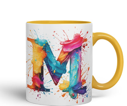 Letter M mug, Alphabet Letter M Monogram watercolour Ceramic Coloured Mug Cup for Tea Coffee Hot brew 330ml 11Oz Gift