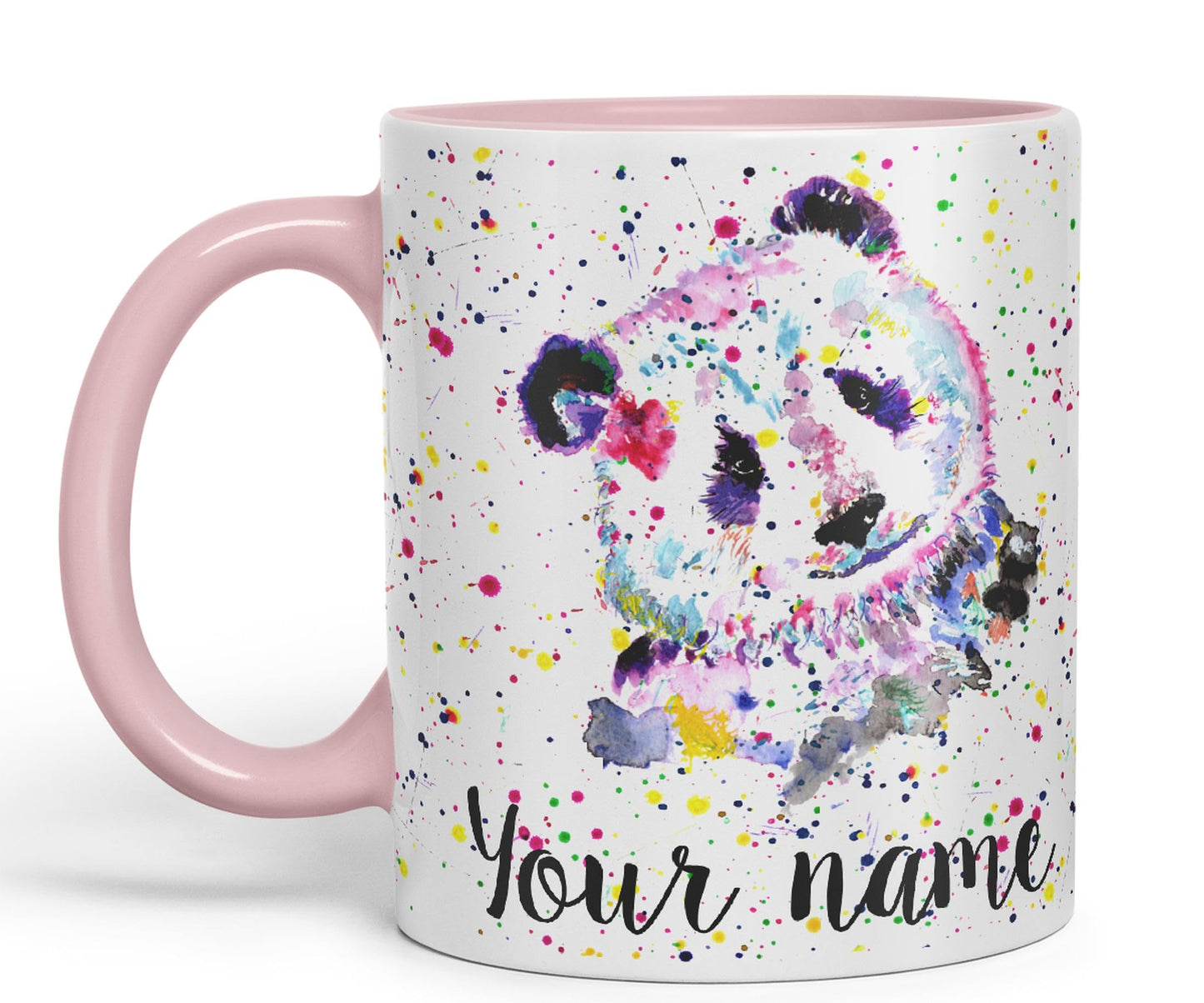 Vixar Personalised with Your Text Panda Bear Watercolour Art Coloured Ceramic Mug Cup Gift 330ml 11oz Custom Work Office Tea Coffee (O1)