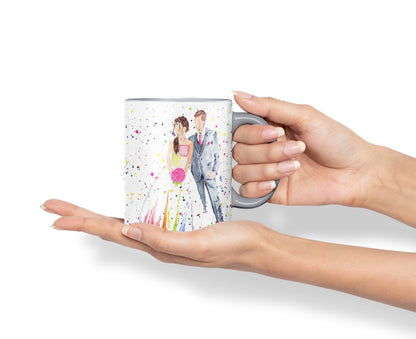 Vixar Wedding Mr and Mrs Bride and Groom Watercolour Art Coloured Mug Cup Gift Birthday Work Office Tea Coffee