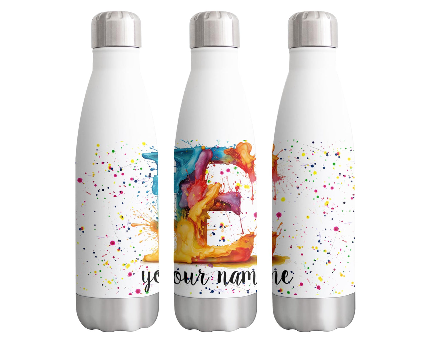 Personalised Letters A-Z Alphabet Monogram Watercolour Bottle Custom Personalized double Wall insulated Stainless steel sport Drinks 500ml