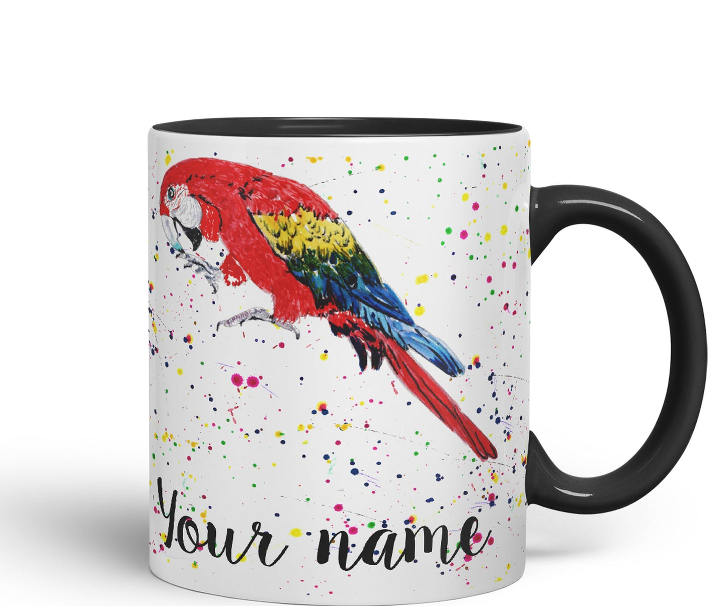 Personalised mug with Your Text name Macaw Parrot Bird animals Watercolour Art Coloured Ceramic Mug Cup Gift 330ml 11oz Custom Work Office Tea Coffee