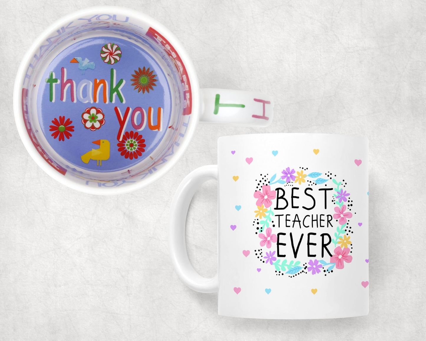 Vixar Best Teacher Ever Flowers, Ceramic 330 ml 11oz Coloured Mug Cup, Teacher Gift from Kids, School Gift, end of Year for Coffee Tea (T4)