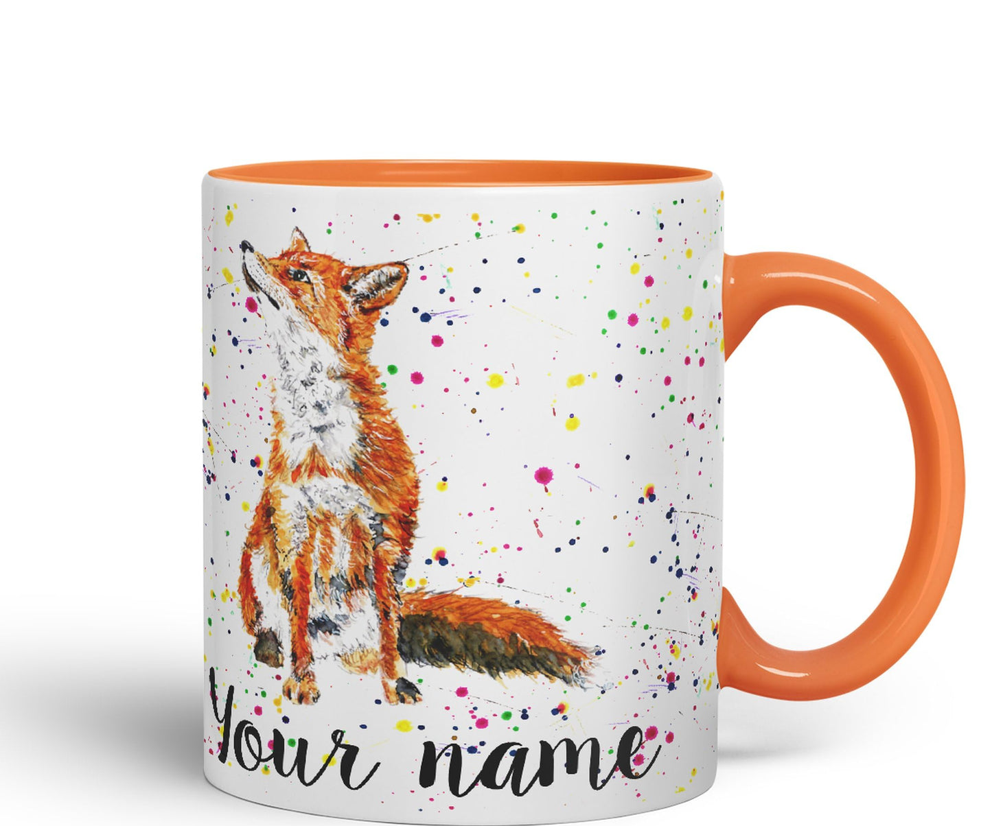 Vixar Personalised with Your Text Fox British Wildlife Animals Watercolour Art Coloured Ceramic Mug Cup Gift 330ml 11oz Custom Work Office Tea Coffee