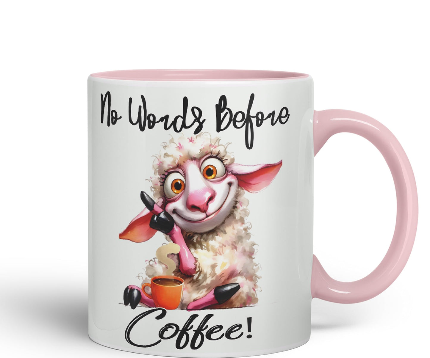 No Words Before Coffee! Sheep Joke sarkasm Sarcastic Ceramic Coloured Mug Cup for Tea Coffee Hot Brew 330ml 11Oz Gift