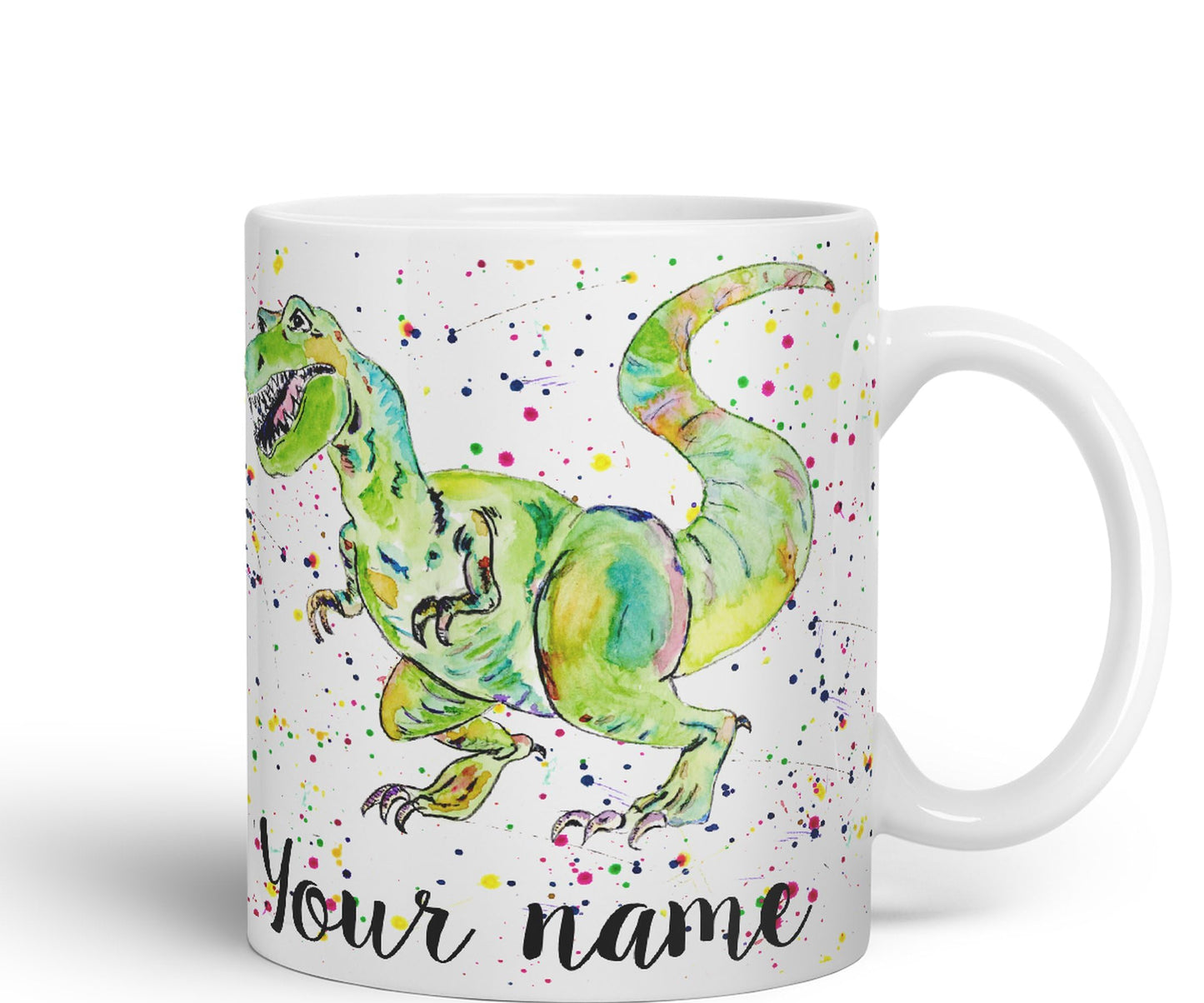 Vixar Personalised with Your Text Dinosaur Tyrannosaurus T-Rex Art Coloured Ceramic Mug Cup Gift 330ml 11oz Custom Work Office Tea Coffee