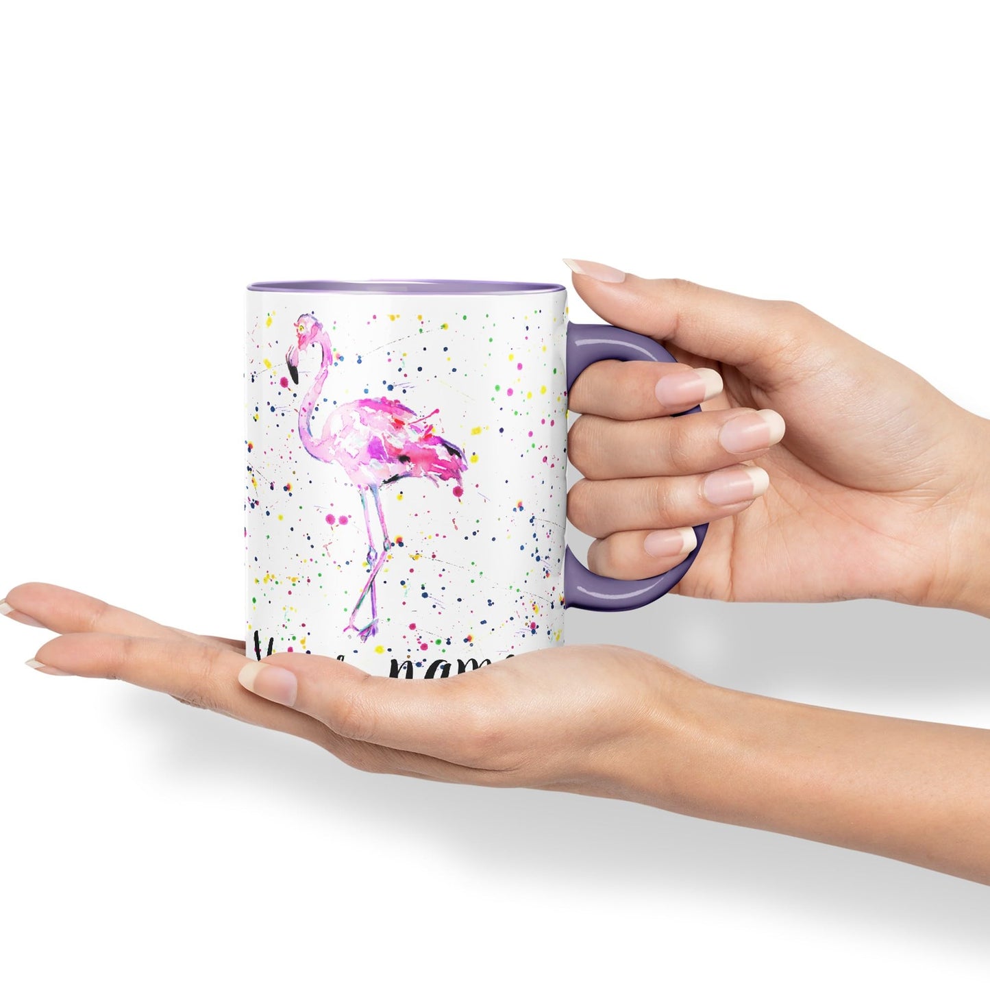 Vixar Personalised with Your Text Flamingo Bird Animals Watercolour Art Coloured Ceramic Mug Cup Gift 330ml 11oz Custom Work Office Tea Coffee